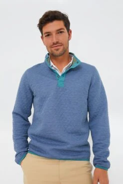 Marine Layer Blue Heather Plus Olive Corbet Reversible Pullover