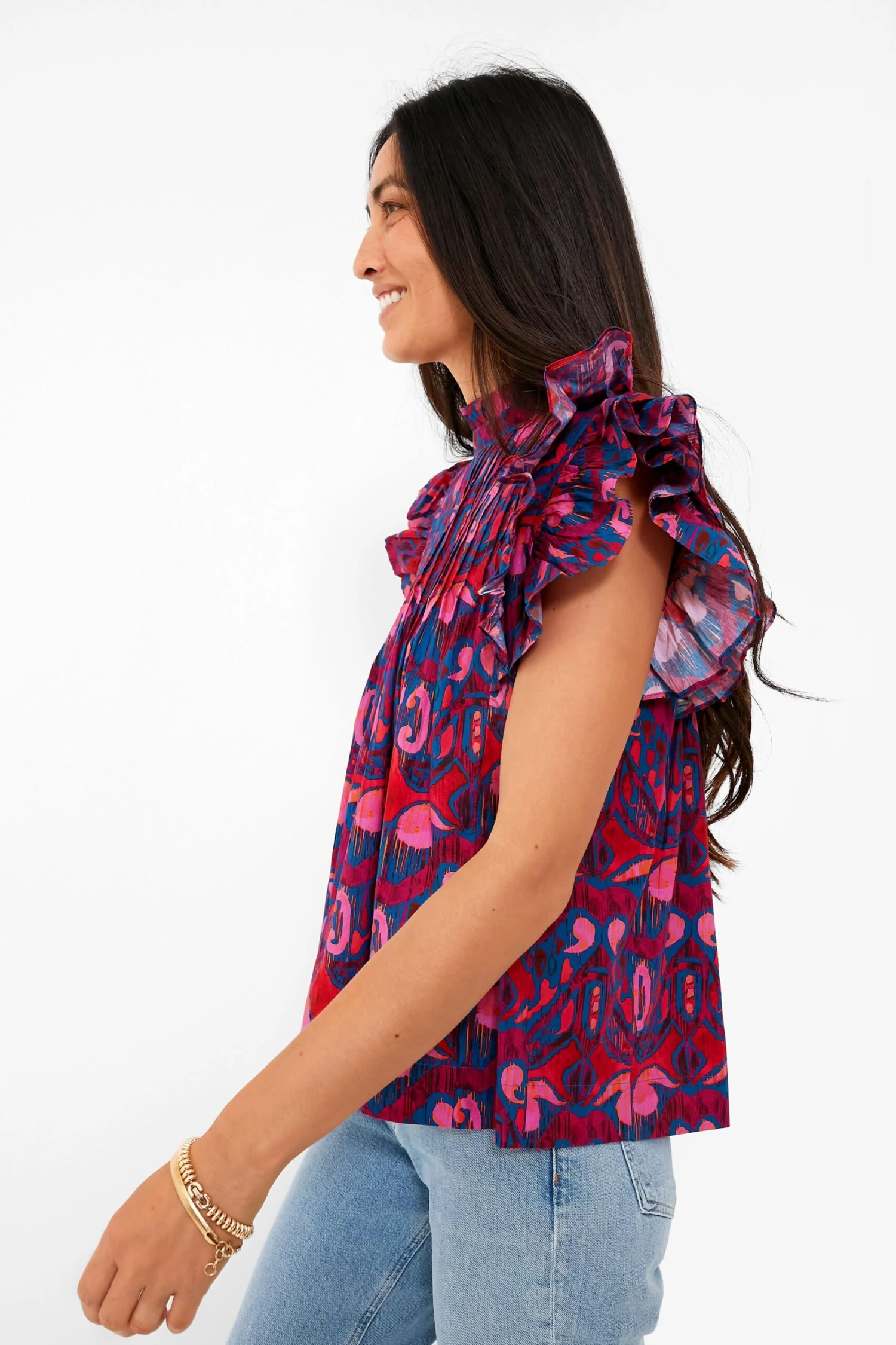 Exclusive Blue Kazak Pintuck Ruffle Top 3 Exclusive Blue Kazak Pintuck Ruffle Top - Image 3