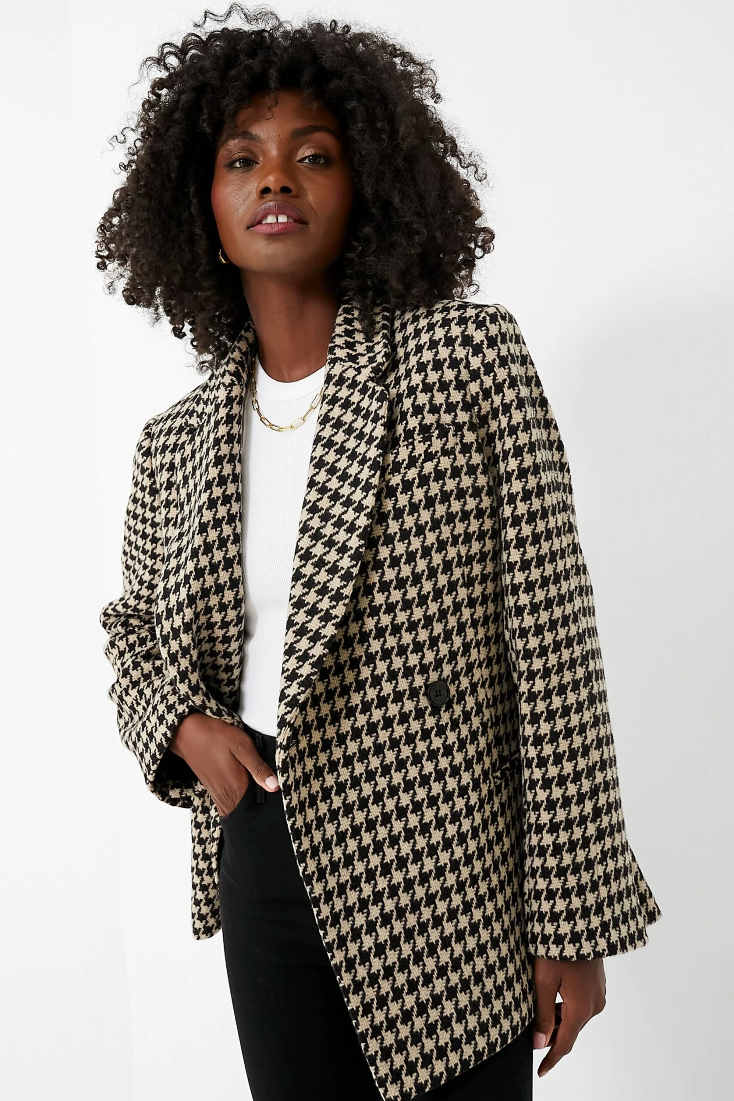 ANINE BING Black And Nude Houndstooth Kaia Blazer 1 ANINE BING Black And Nude Houndstooth Kaia Blazer