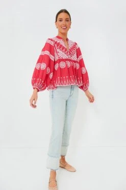Soleil Red Mandarin Balloon Sleeve Top -Outfit And Shoe Sales Store 1p5TXVccju6Eja6dFmwRRmYr0w6EIJQS 1