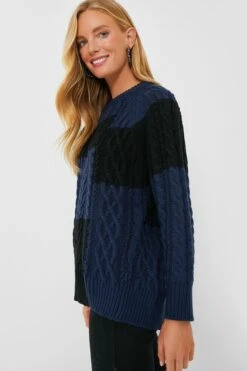 Navy And Black Color Block Cable Sweater -Outfit And Shoe Sales Store 21i8AgDpiqBfQG9tqwC2cJy3yHM58PFr 1