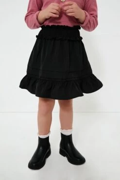 Black Diana Taffeta Smocked Skirt
