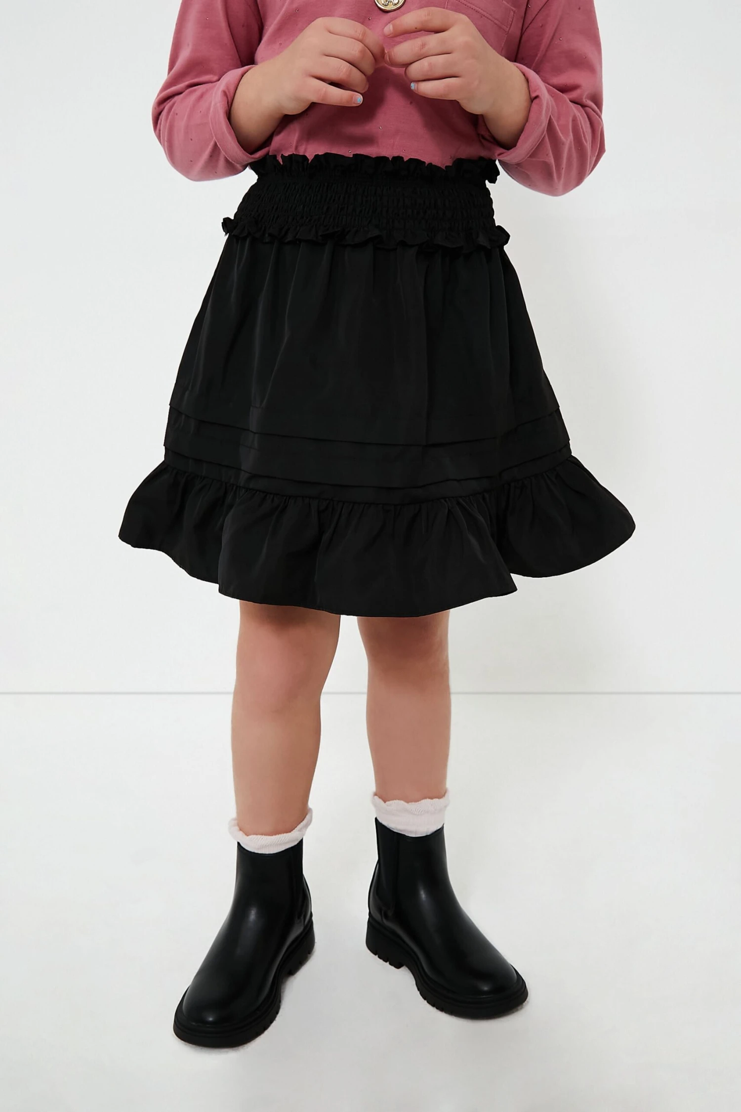 Black Diana Taffeta Smocked Skirt 1 Black Diana Taffeta Smocked Skirt