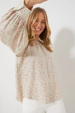 Pink Ditsy Floral Long Sleeve Maxine Blouse