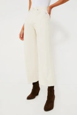 Veronica Beard Ecru Taylor Cropped High Rise Wide Leg