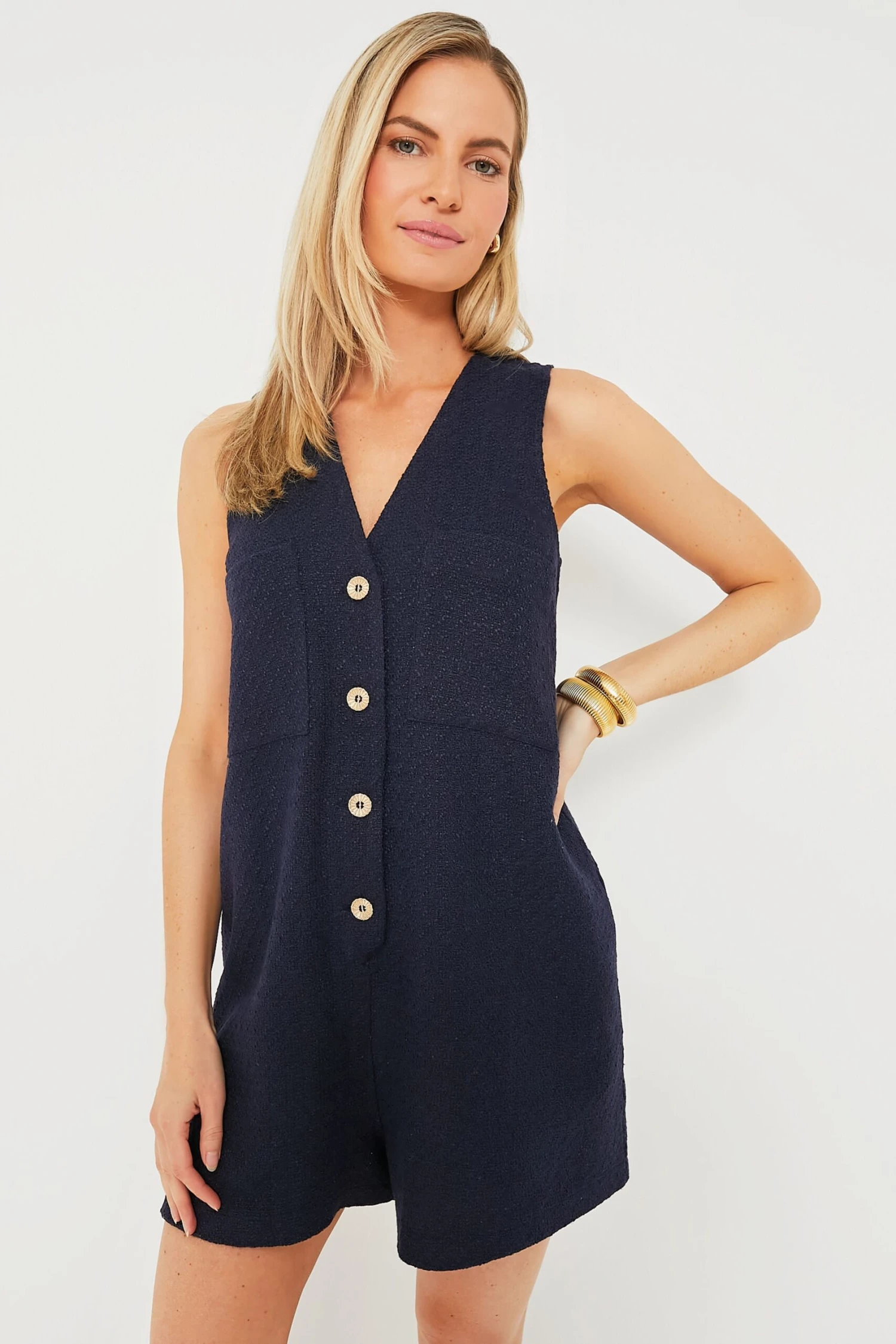 Navy Textured Myla Romper 2 Navy Textured Myla Romper - Image 2
