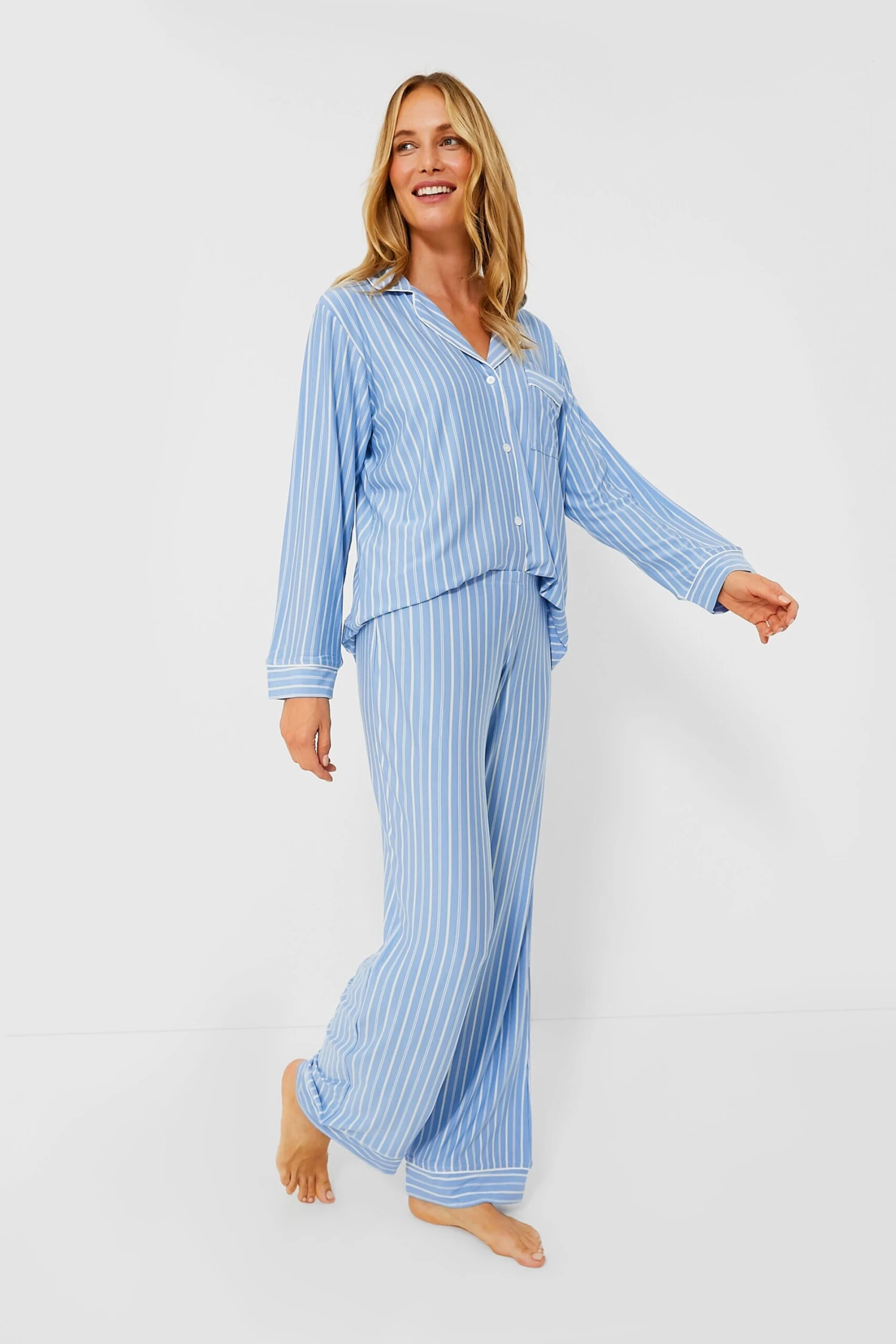 Eberjey Blue Ivory Gisele Printed The Tencel Modal Long PJ Set 2 Eberjey Blue Ivory Gisele Printed The Tencel Modal Long PJ Set - Image 2