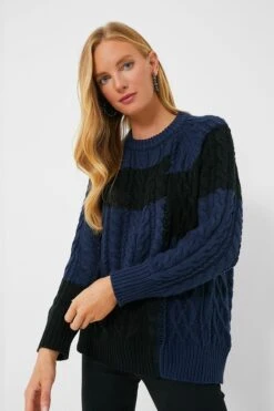 Navy And Black Color Block Cable Sweater -Outfit And Shoe Sales Store 4vCo70TxHUWbCyCbT5lWoRjOJDlGKTCm 1