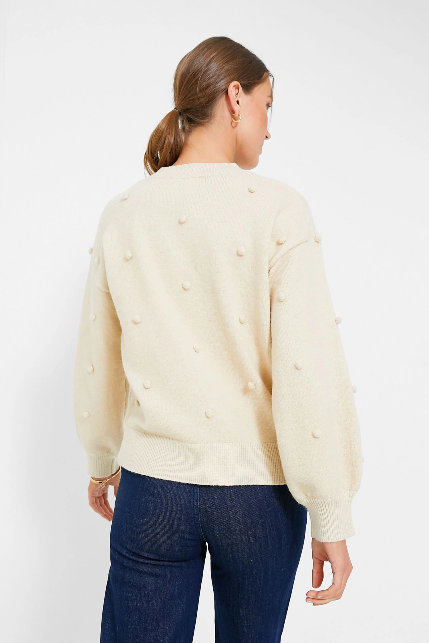 Oatmeal Pom Pom Crewneck Melinda Sweater 4 Oatmeal Pom Pom Crewneck Melinda Sweater - Image 4