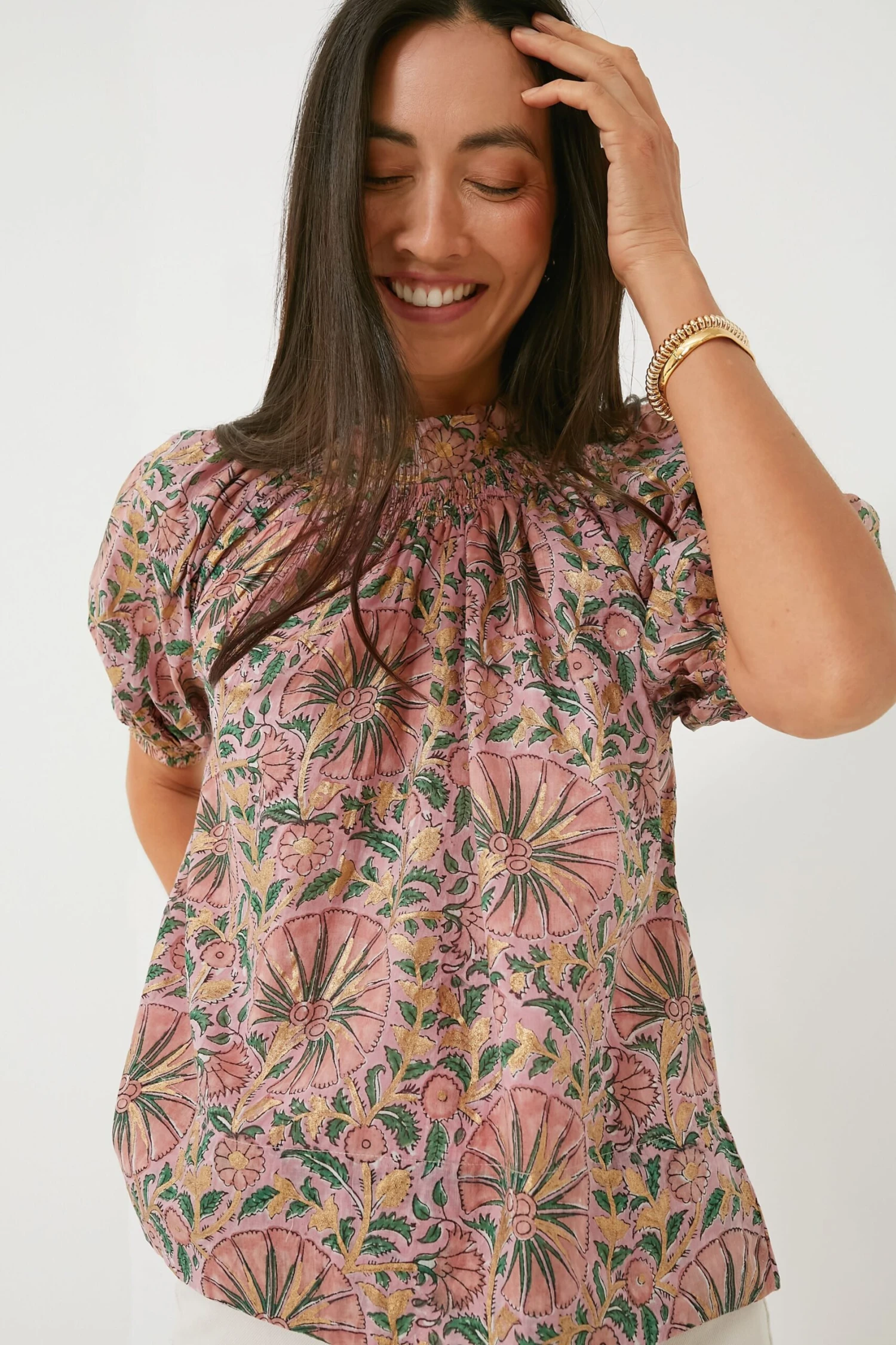 Rose Ankara Smocked Neck Top 1 Rose Ankara Smocked Neck Top