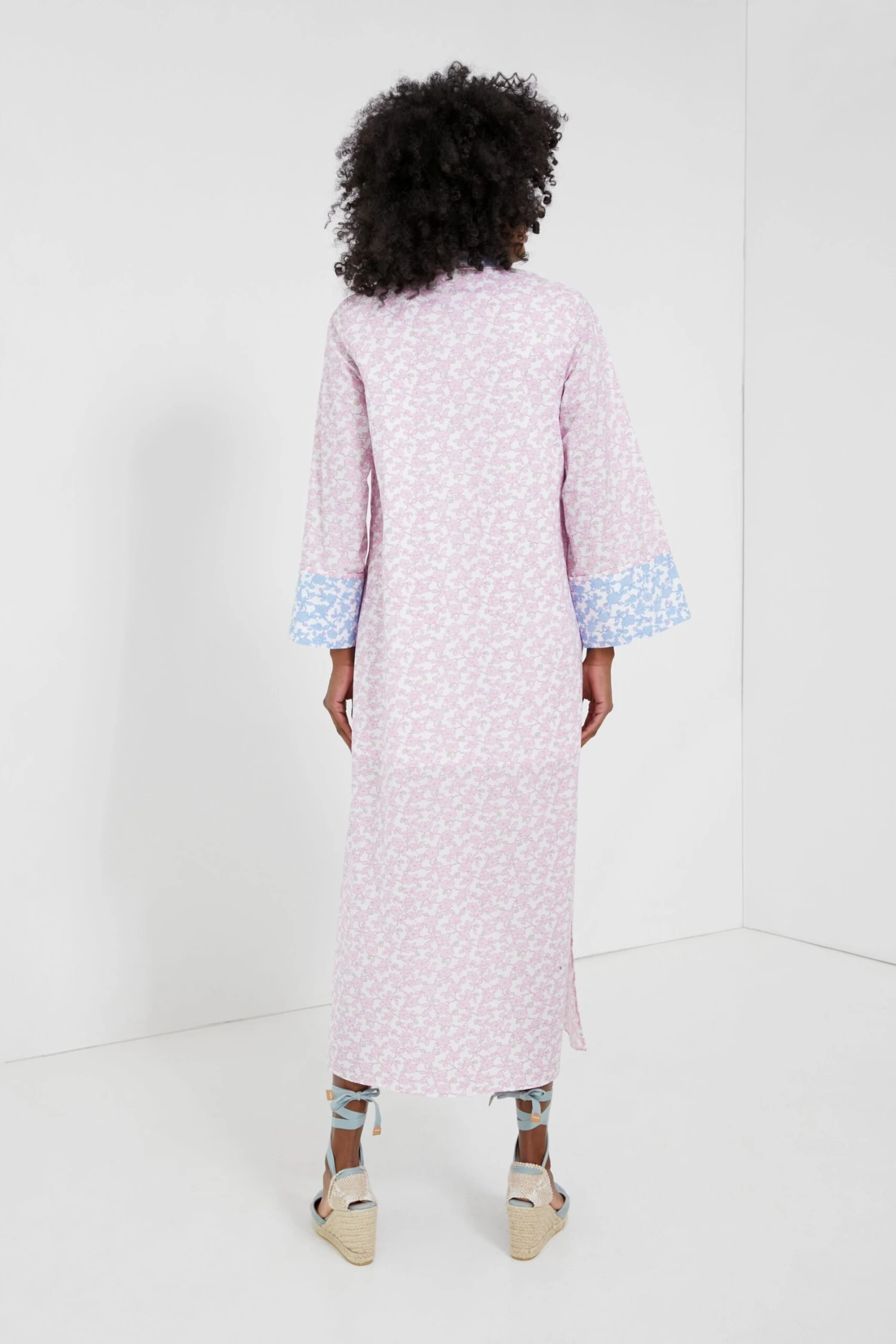 Lilac Floral Lyford Caftan With Blue Floral Trim 4 Lilac Floral Lyford Caftan With Blue Floral Trim - Image 4