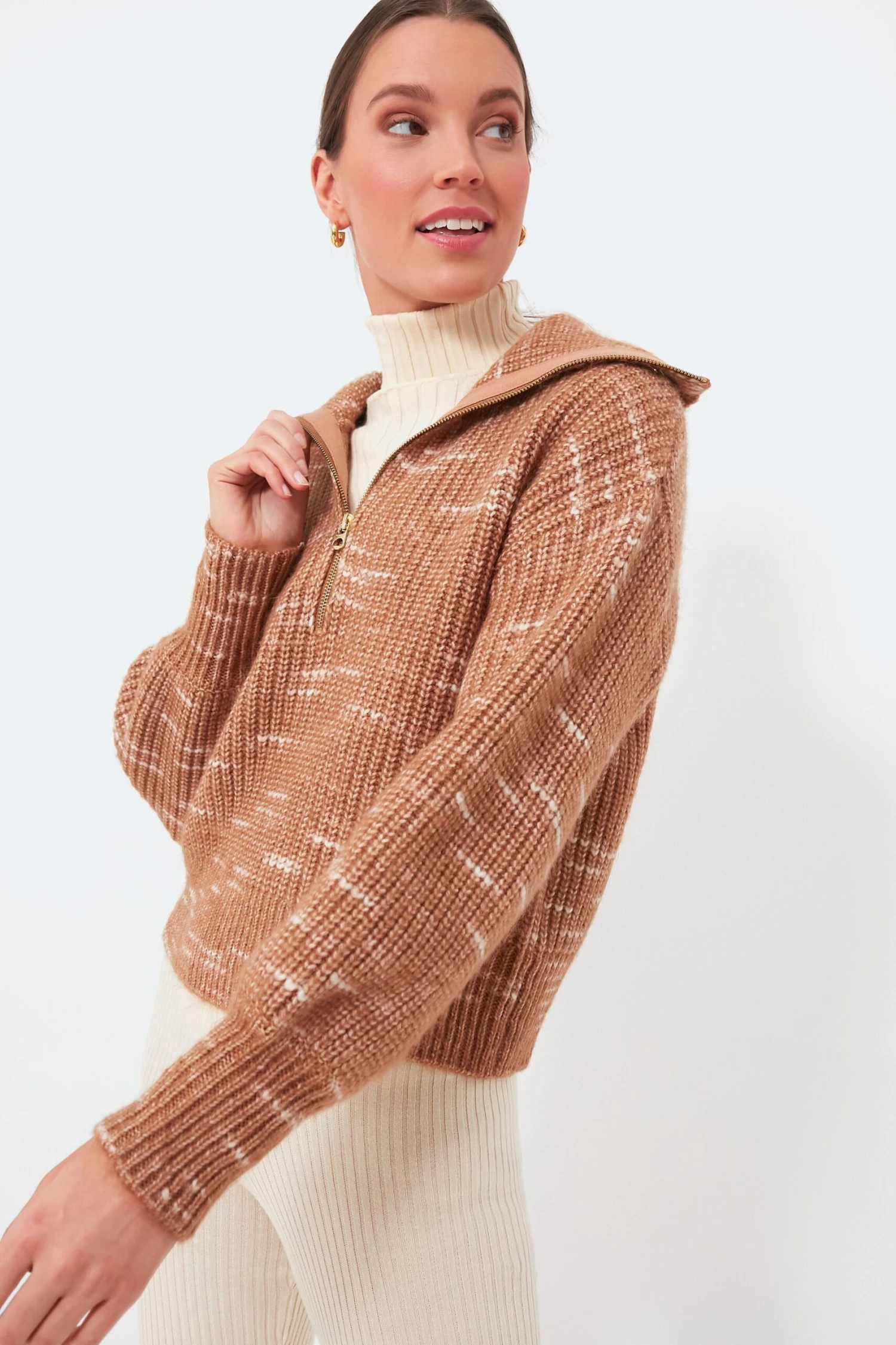 Varley Golden Bronze And Egret Ridley Half Zip Knit 2 Varley Golden Bronze And Egret Ridley Half Zip Knit - Image 2