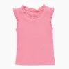 Confetti Pink Organic Ruffle Rib Tank