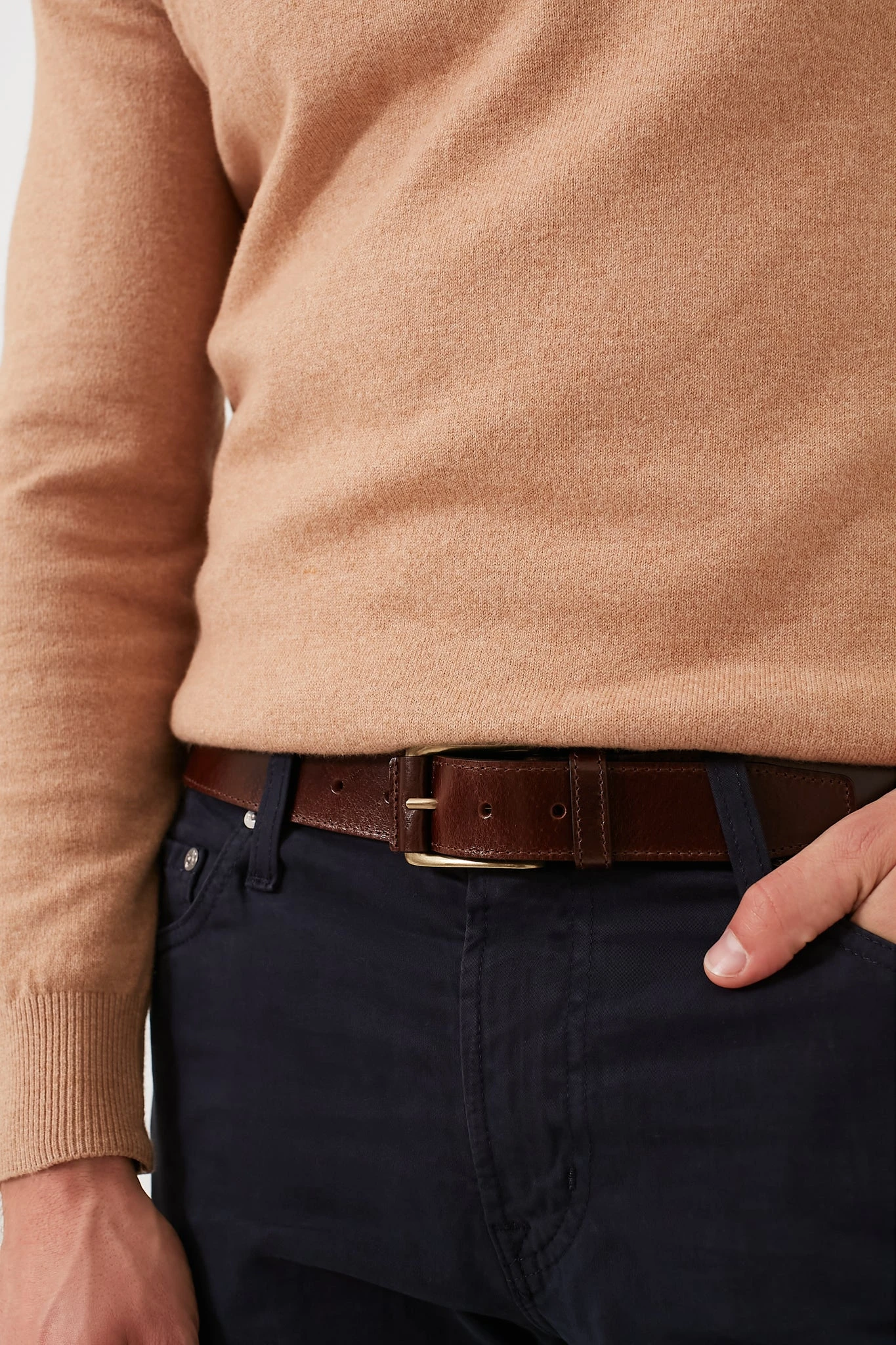 Brown Wyatt 34mm Genuine Leather Casual Jean Belt 4 Brown Wyatt 34mm Genuine Leather Casual Jean Belt - Image 4