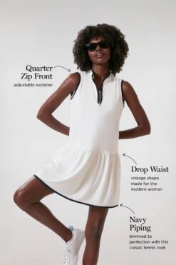 White And Navy Quarter-Zip Tennis Dress -Outfit And Shoe Sales Store 6QrQLJkFqgypvojkwvS56d5O7KN9UWid 1