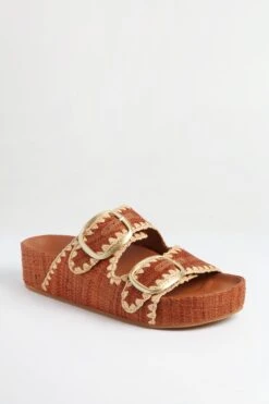 Loeffler Randall Brown Straw Theo Two Band Sandals