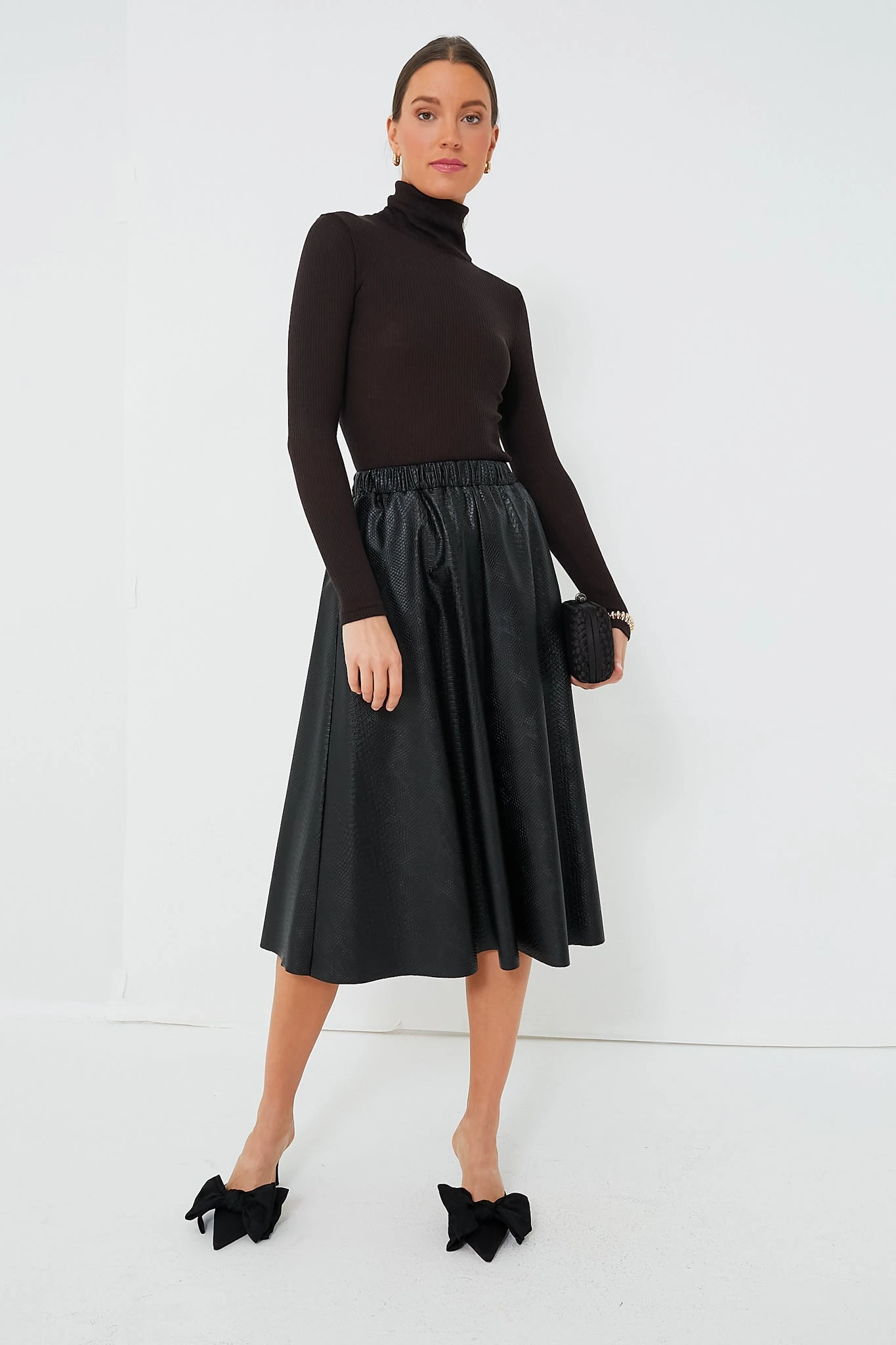 Black Vilma Vegan Leather Embossed Skirt 2 Black Vilma Vegan Leather Embossed Skirt - Image 2