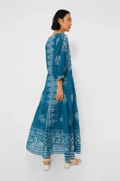 Petrol And White V-Neck Loose Maxi Dress With Dhaka Print -Outfit And Shoe Sales Store 7VgujhA8MKimR9RCKQeKS1E3adDjOhrY 1