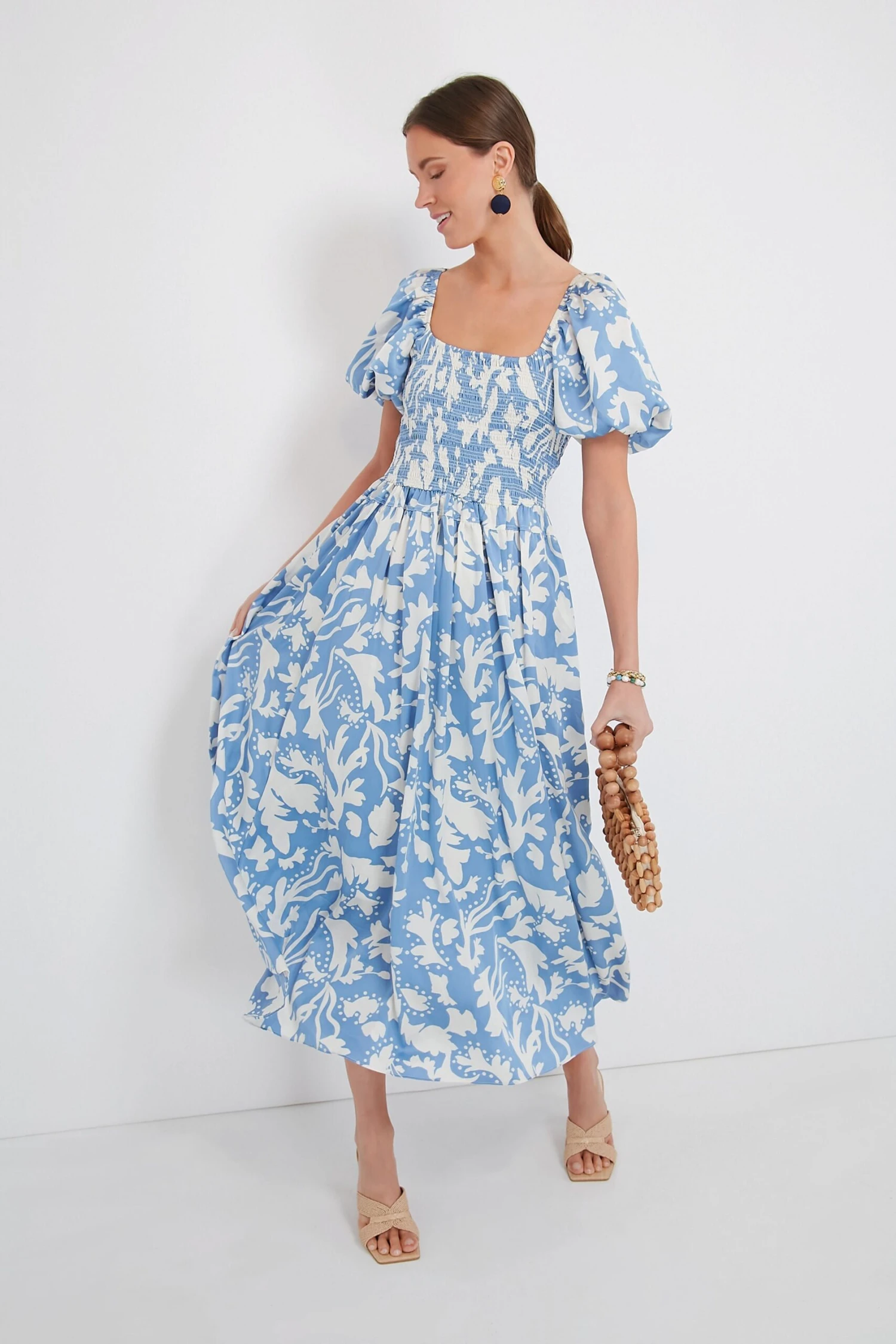 Blue Puff Sleeve Midi Dress 2 Blue Puff Sleeve Midi Dress - Image 2