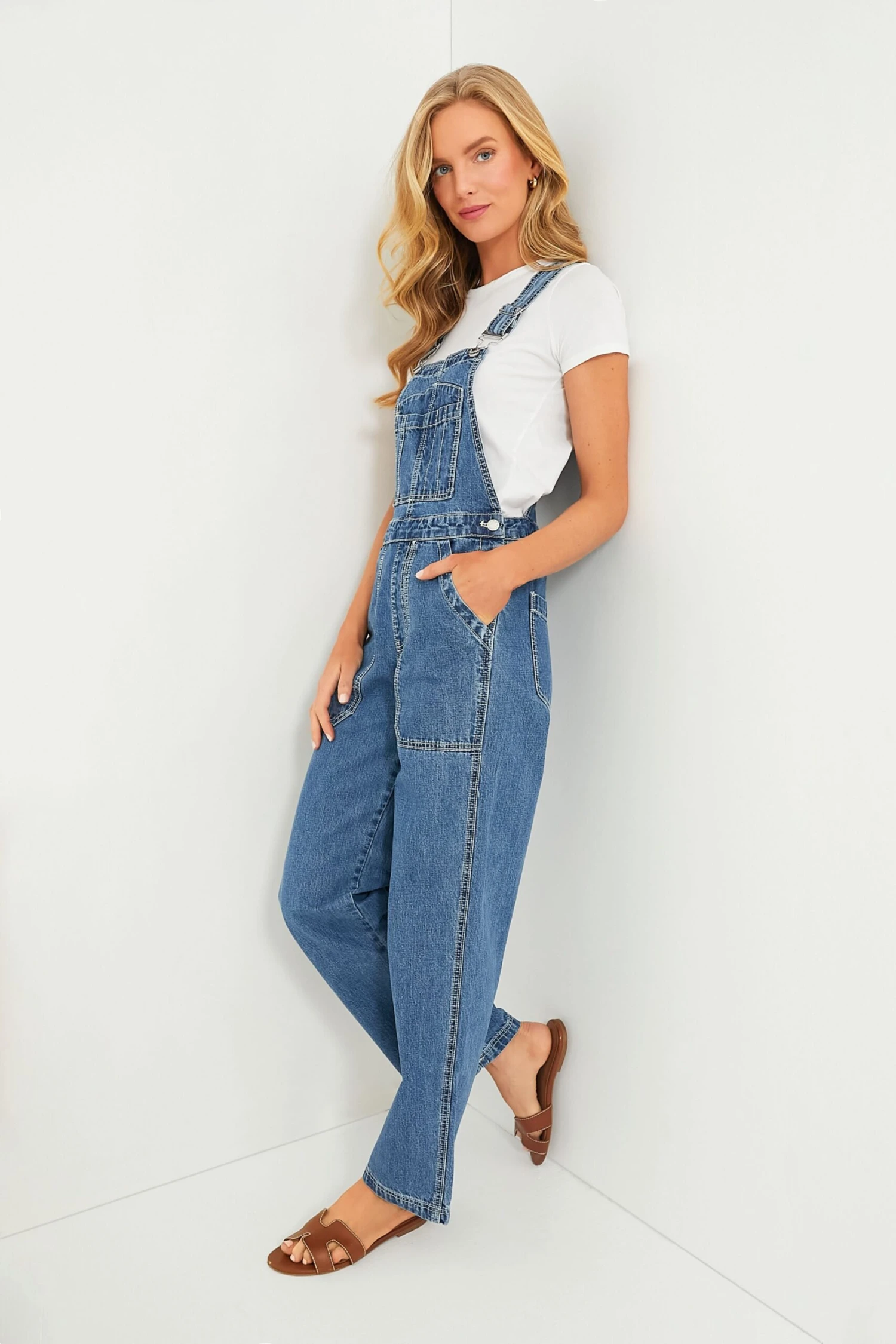Paris Medium Wash Straight Leg Denim Overalls 2 Paris Medium Wash Straight Leg Denim Overalls - Image 2