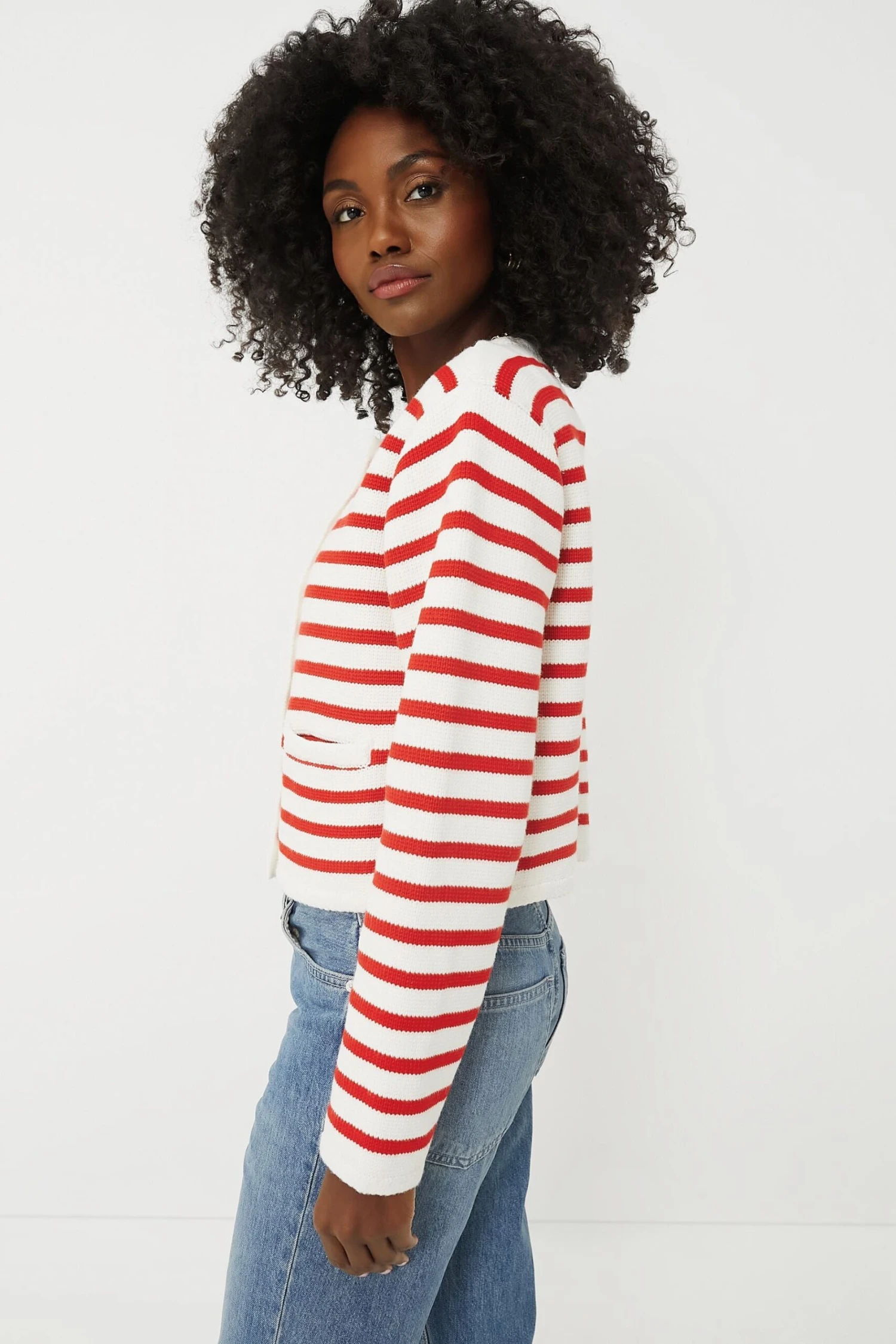 Red & Cream Stripe Annie Structured Cardigan 3 Red & Cream Stripe Annie Structured Cardigan - Image 3