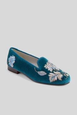 Ink Blue Velvet Banyan Slippers