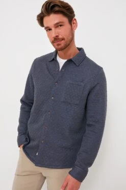 Outfit And Shoe Sales Store 20 Marine Layer Navy Heather Oatmeal Corbet Quilted Overshirt