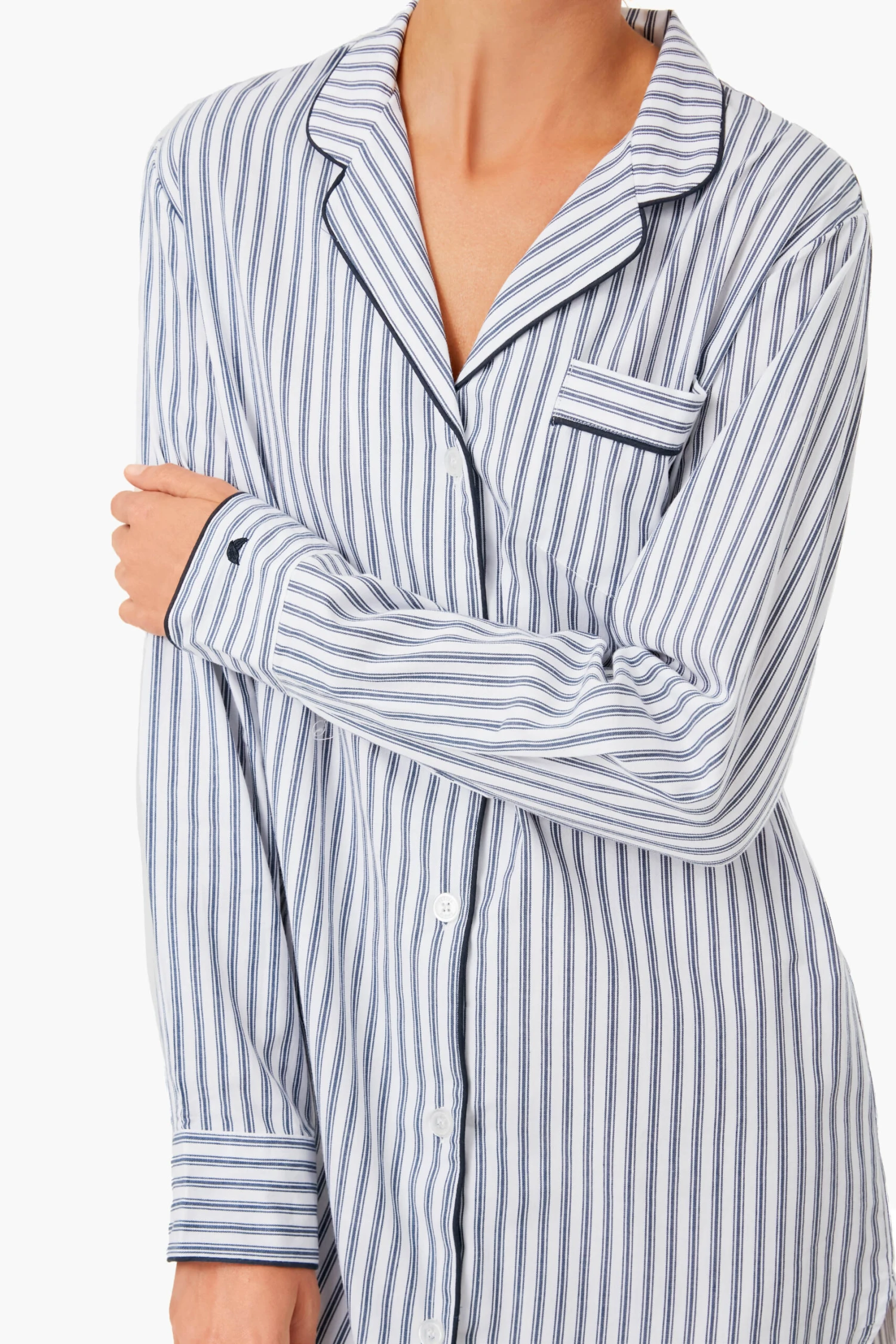 Navy French Ticking Nightshirt 5 Navy French Ticking Nightshirt - Image 5