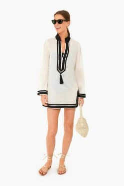 Tory Burch French Cream And Black Solid Tory Tunic