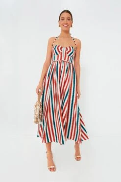 Brown Green Johanna Ikat Stripes Dress