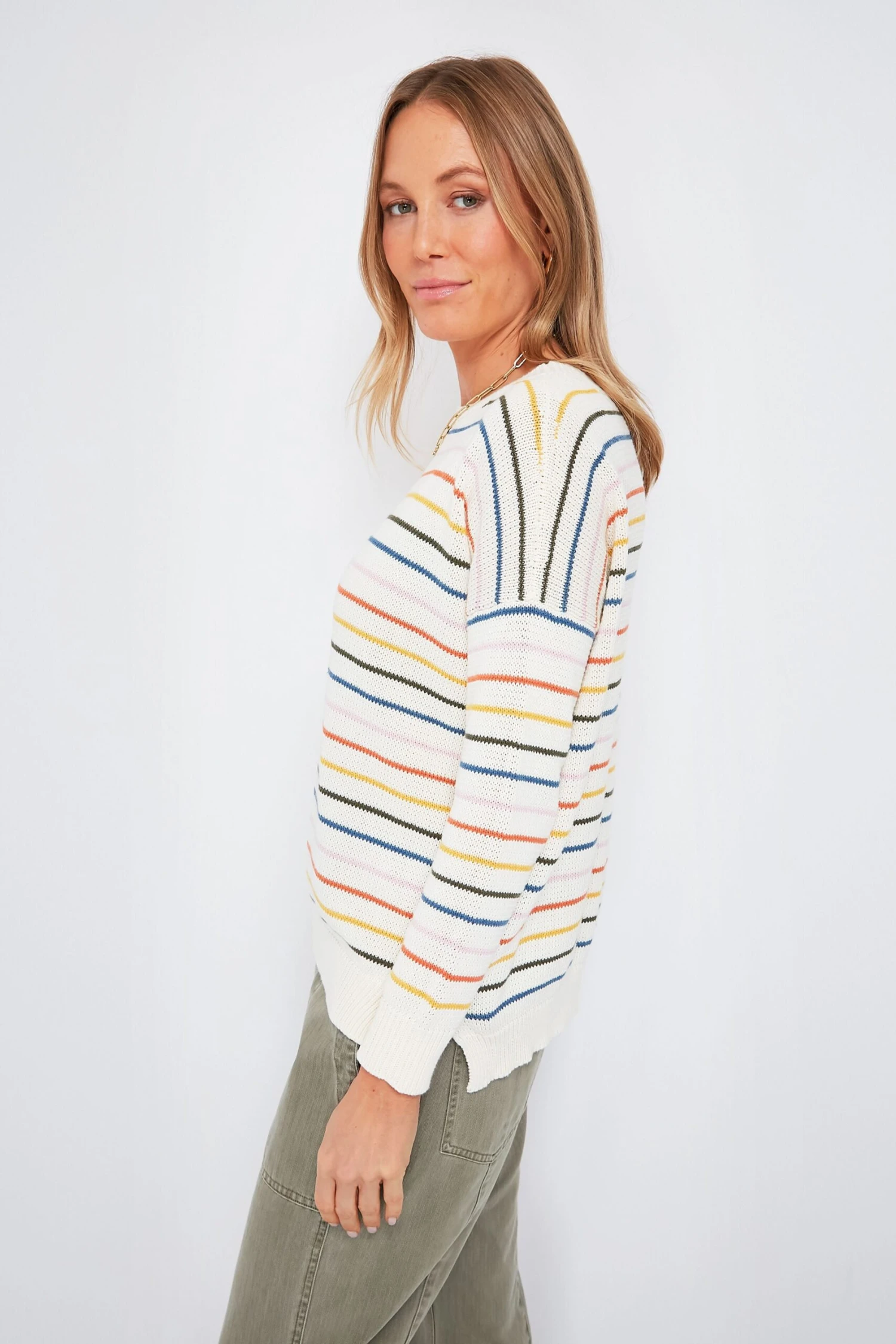 Rainbow 5 Stripe Organic Carolyn Sweater 3 Rainbow 5 Stripe Organic Carolyn Sweater - Image 3