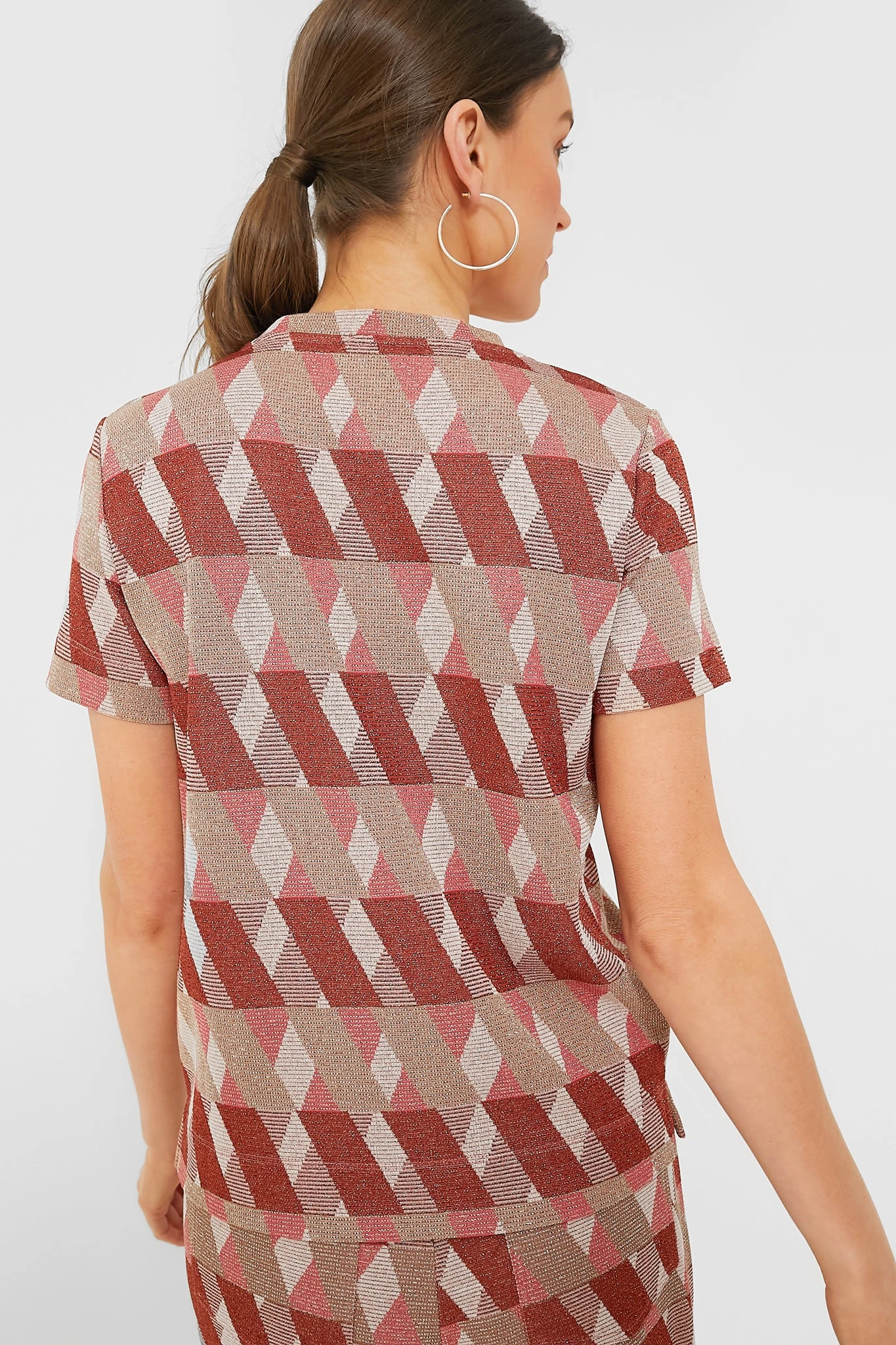 Marella Rust Geometric Lurex Knit T-Shirt 4 Marella Rust Geometric Lurex Knit T-Shirt - Image 4