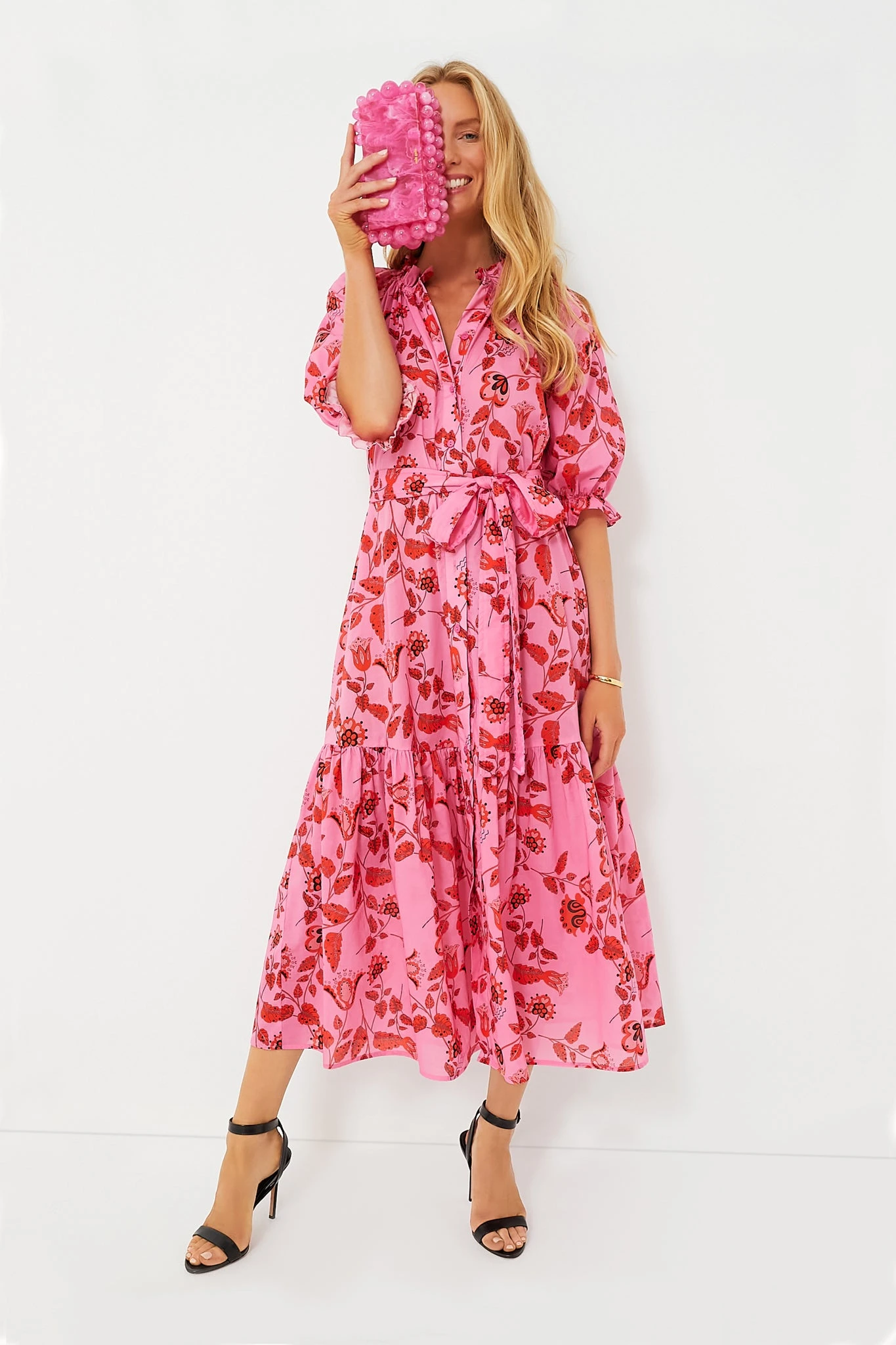 CYNTHIA ROWLEY Red And Pink Floral Saratoga Cotton Dress 2 CYNTHIA ROWLEY Red And Pink Floral Saratoga Cotton Dress - Image 2