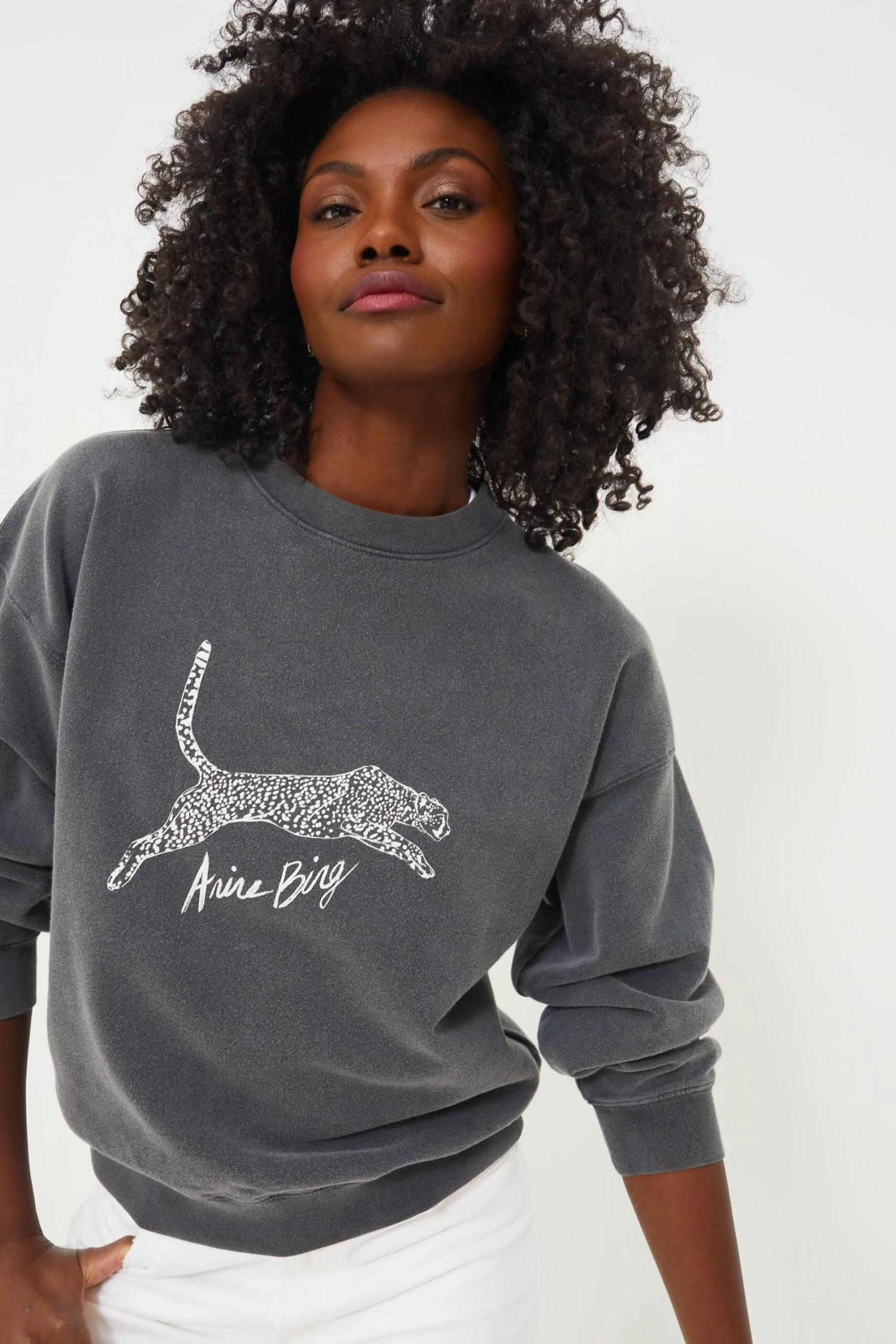 ANINE BING Washed Black Spencer Sweatshirt Spotted Leopard 1 ANINE BING Washed Black Spencer Sweatshirt Spotted Leopard