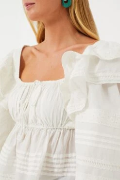 Farm Rio Off-White Squared Neckline Long Sleeve Blouse -Outfit And Shoe Sales Store DDaFq3rOCntaSFDvBxzW6tOPx8gqRnyY 1