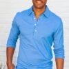 French Blue Jacquard Long Sleeve Range Polo