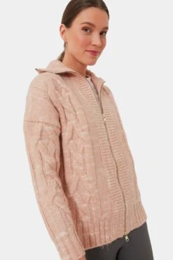 Varley Blush Tan And Egret Aida Jumbo Cable Knit Jacket