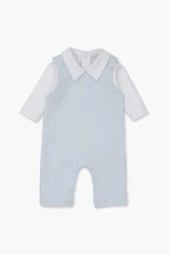 Blue And White Jacquard Overall Set