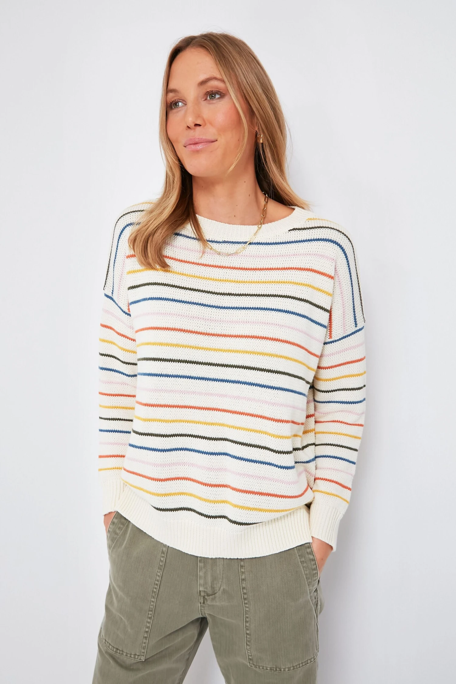 Rainbow 5 Stripe Organic Carolyn Sweater 1 Rainbow 5 Stripe Organic Carolyn Sweater
