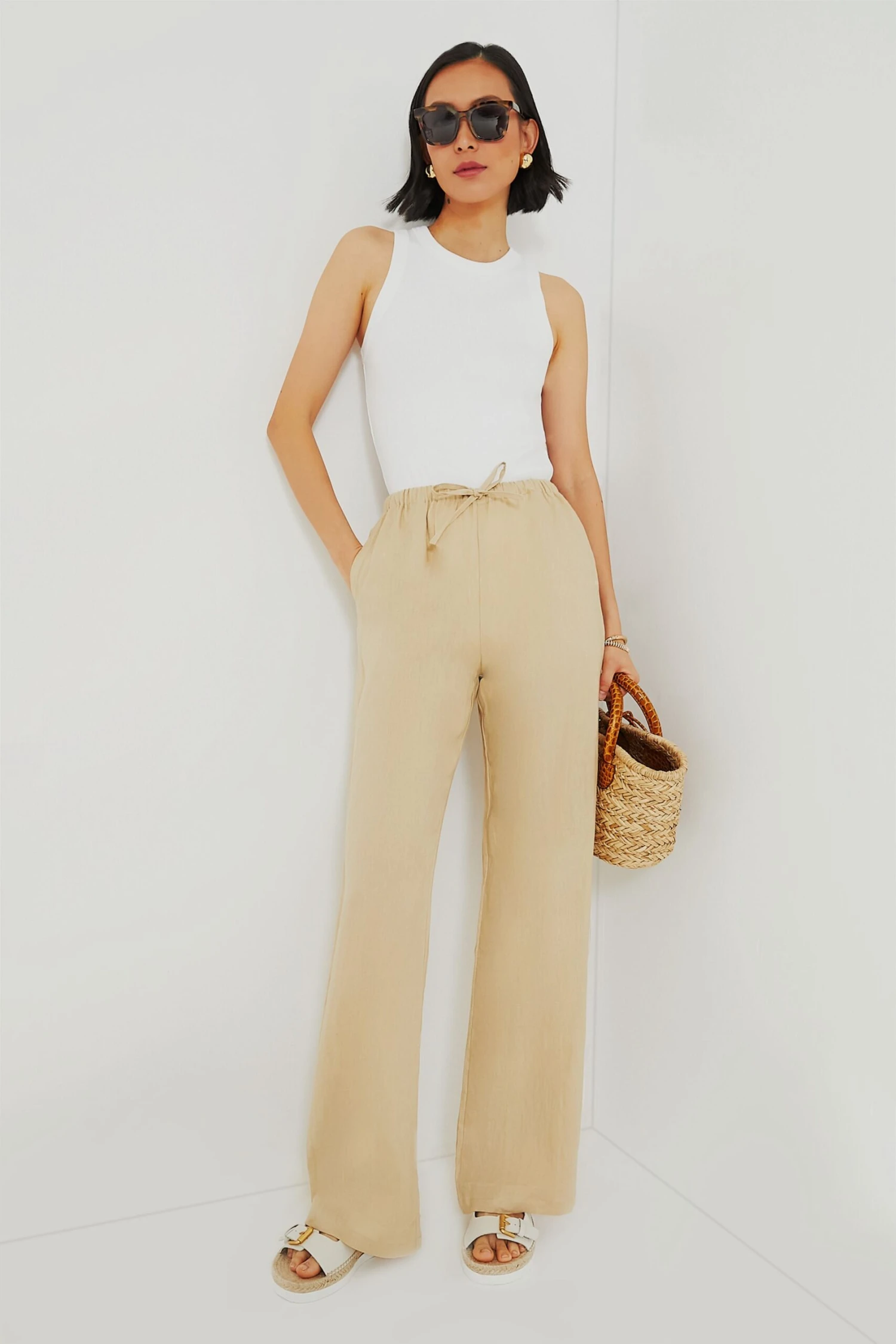 Beige Linen Drawstring Pants 2 Beige Linen Drawstring Pants - Image 2