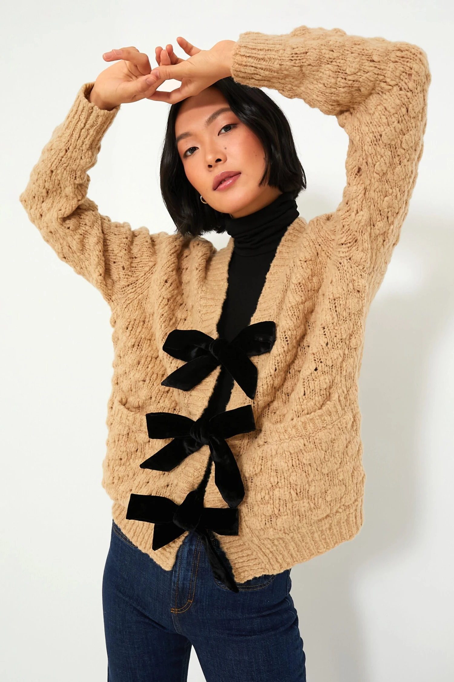 Camel Teresa Bow Tie Long Sleeve Cardigan 1 Camel Teresa Bow Tie Long Sleeve Cardigan