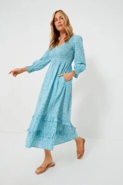 Exclusive Ocean Ditsy Isabel V Neck Dress