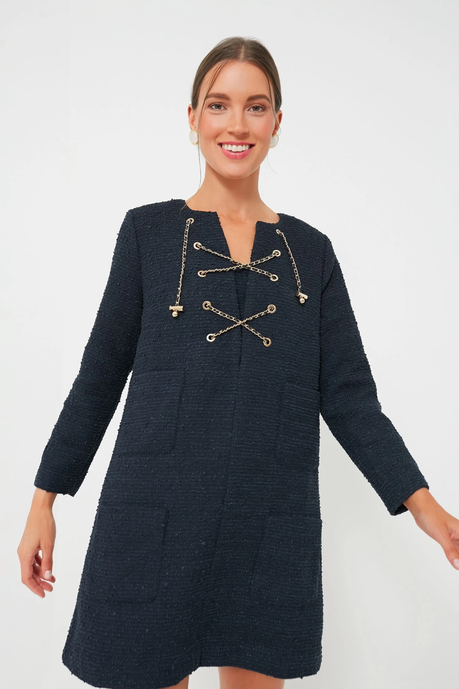 Navy Tie Tweed Kelly Dress 2 Navy Tie Tweed Kelly Dress - Image 2