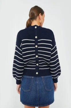 Dark Navy And Ivory Stripe Button Back Crewneck Sweater -Outfit And Shoe Sales Store HyVRLzezpGr8vH7I8wBXZagVJH1KFIu3 1