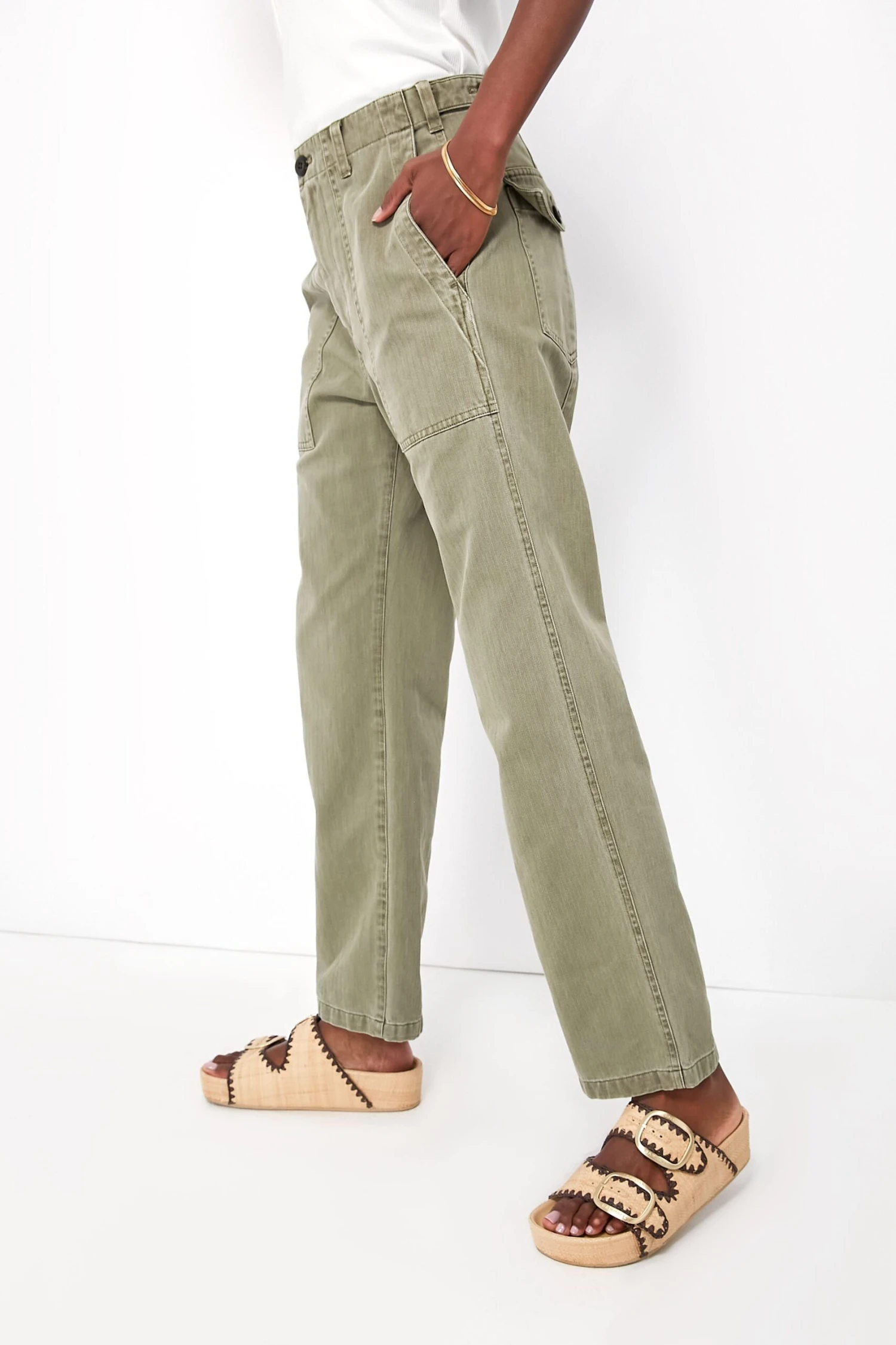 Vintage Olive Herringbone Utility Pant 3 Vintage Olive Herringbone Utility Pant - Image 3