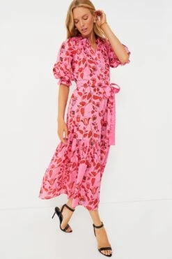 CYNTHIA ROWLEY Red And Pink Floral Saratoga Cotton Dress