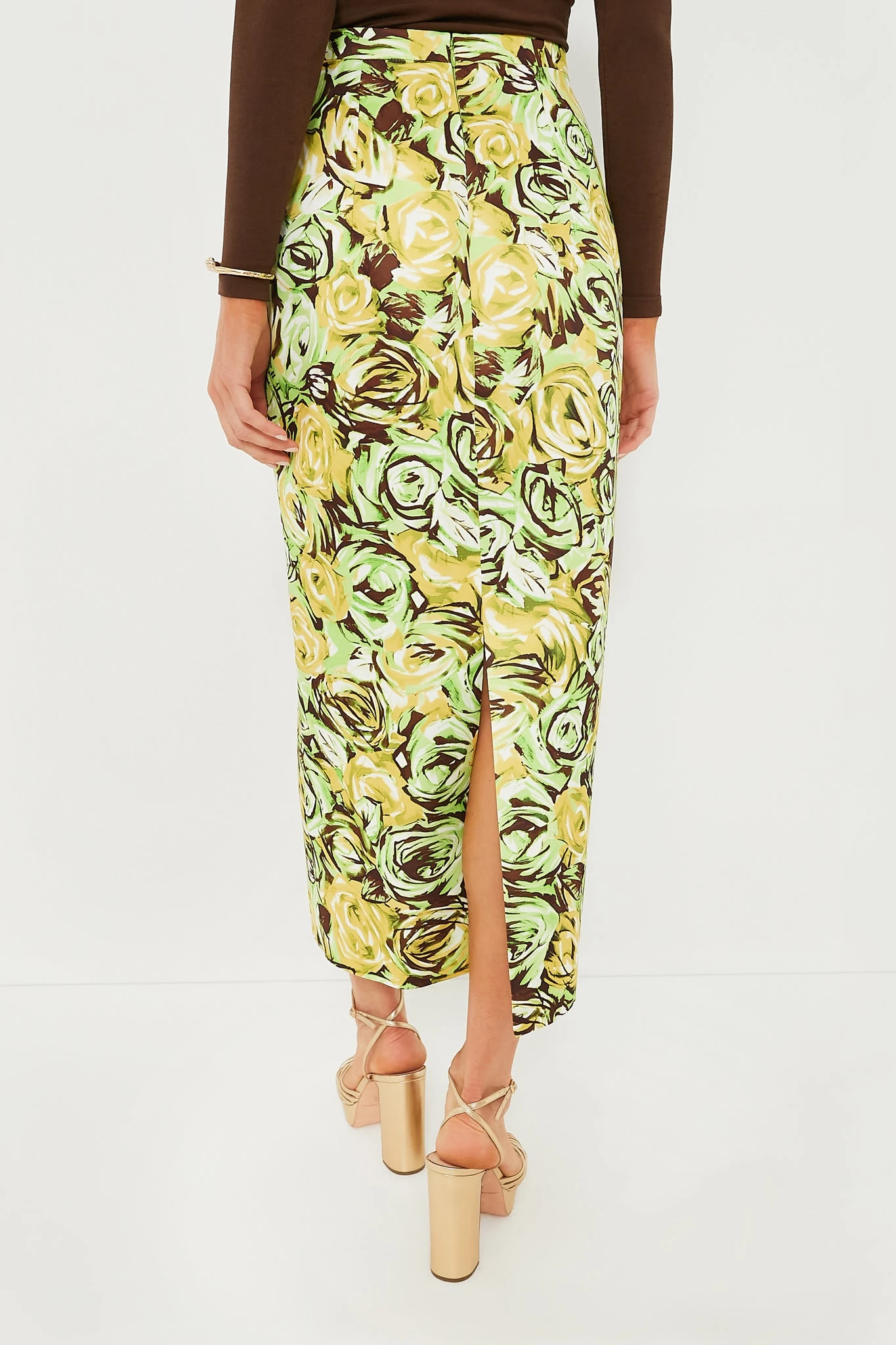 Green And Lemon Abstract Roses Lorelei Twill Skirt 4 Green And Lemon Abstract Roses Lorelei Twill Skirt - Image 4