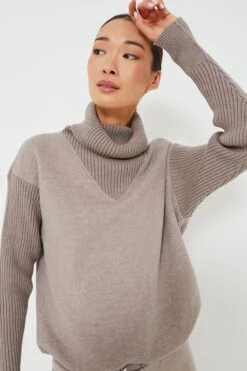 Varley Deep Taupe Marl Ramsey Cowl Neck Sweat