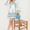 Exclusive White Poppy Flared Sleeve Dress