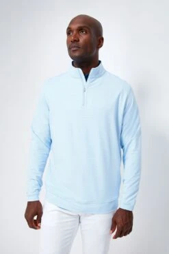 Peter Millar Cottage Blue Perth Sugar Stripe Performance Quarter-Zip